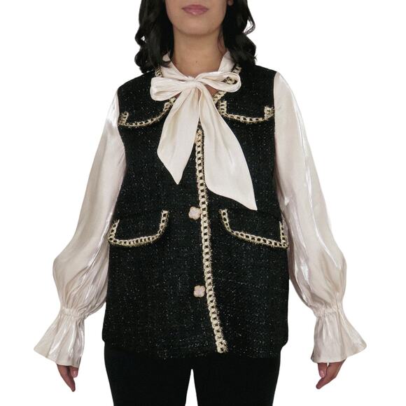 GG Women Tweed Preppy Glam Layered Puff Sleeve Blouse Small - Picture 7 of 7